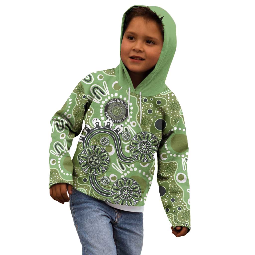 Personalised NAIDOC Week 50 Years Deadly Always Kid Hoodie Green Aboriginal Artwork Dot Painting