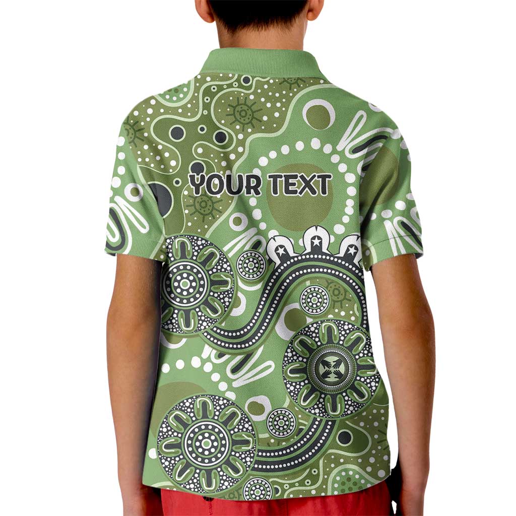 Personalised NAIDOC Week 50 Years Deadly Always Kid Polo Shirt Green Aboriginal Artwork Dot Painting