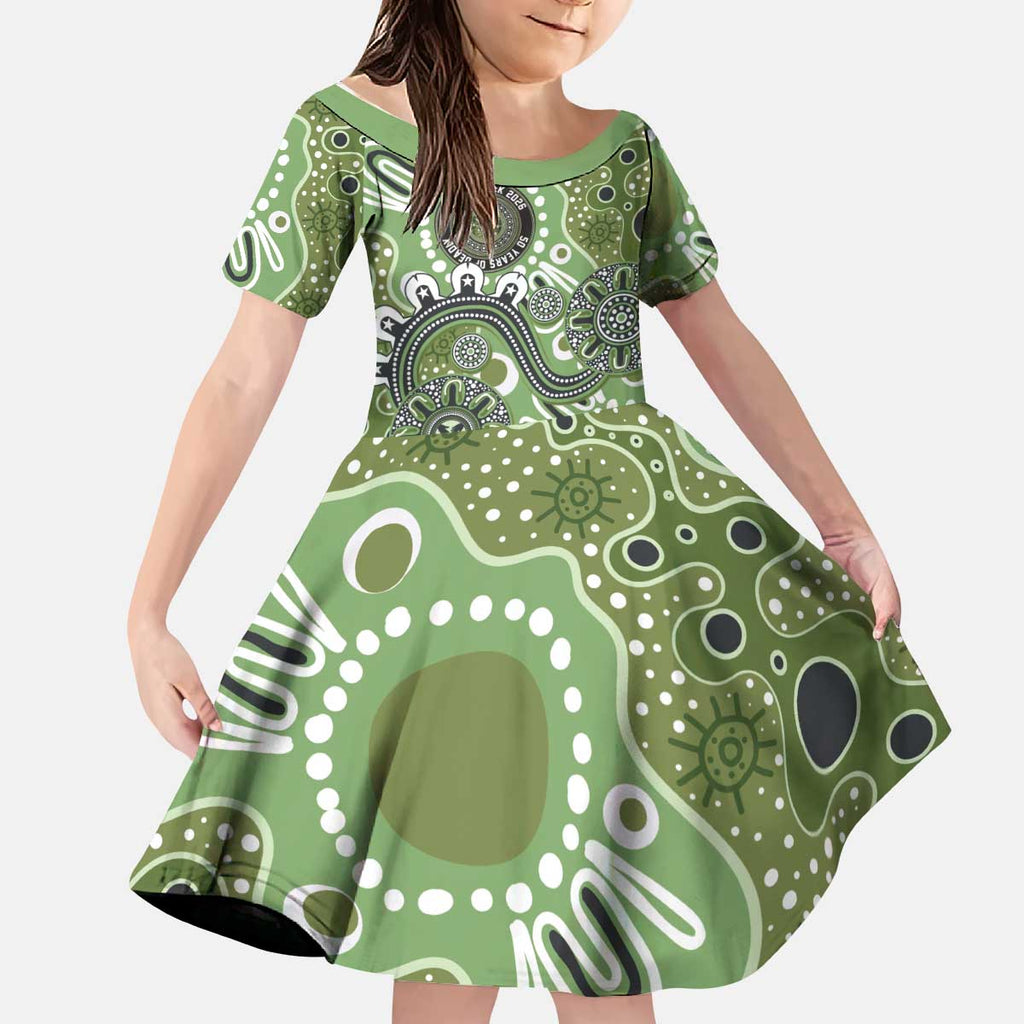Personalised NAIDOC Week 50 Years Deadly Always Kid Short Sleeve Dress Green Aboriginal Artwork Dot Painting