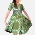 Personalised NAIDOC Week 50 Years Deadly Always Kid Short Sleeve Dress Green Aboriginal Artwork Dot Painting