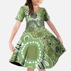 Personalised NAIDOC Week 50 Years Deadly Always Kid Short Sleeve Dress Green Aboriginal Artwork Dot Painting