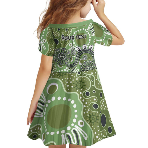 Personalised NAIDOC Week 50 Years Deadly Always Kid Short Sleeve Dress Green Aboriginal Artwork Dot Painting