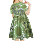 Personalised NAIDOC Week 50 Years Deadly Always Kid Short Sleeve Dress Green Aboriginal Artwork Dot Painting