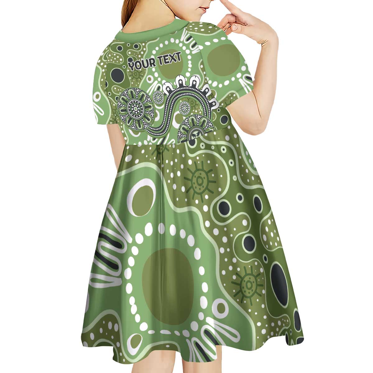 Personalised NAIDOC Week 50 Years Deadly Always Kid Short Sleeve Dress Green Aboriginal Artwork Dot Painting