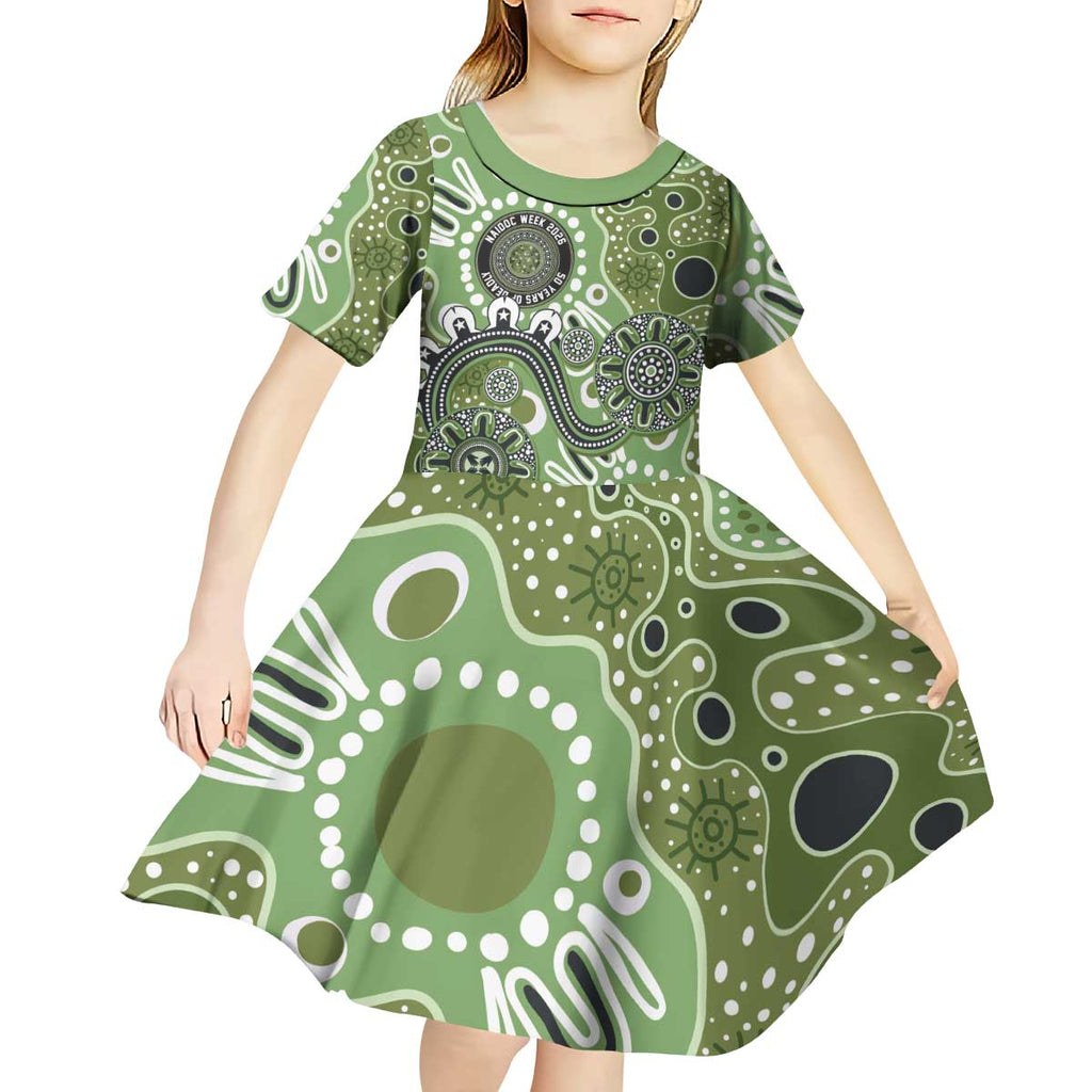 Personalised NAIDOC Week 50 Years Deadly Always Kid Short Sleeve Dress Green Aboriginal Artwork Dot Painting
