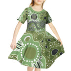 Personalised NAIDOC Week 50 Years Deadly Always Kid Short Sleeve Dress Green Aboriginal Artwork Dot Painting