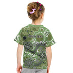 Personalised NAIDOC Week 50 Years Deadly Always Kid T Shirt Green Aboriginal Artwork Dot Painting