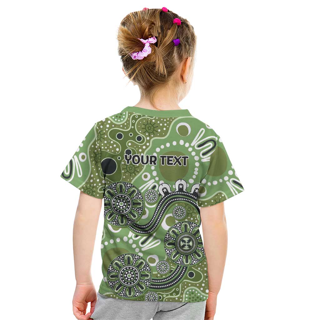 Personalised NAIDOC Week 50 Years Deadly Always Kid T Shirt Green Aboriginal Artwork Dot Painting