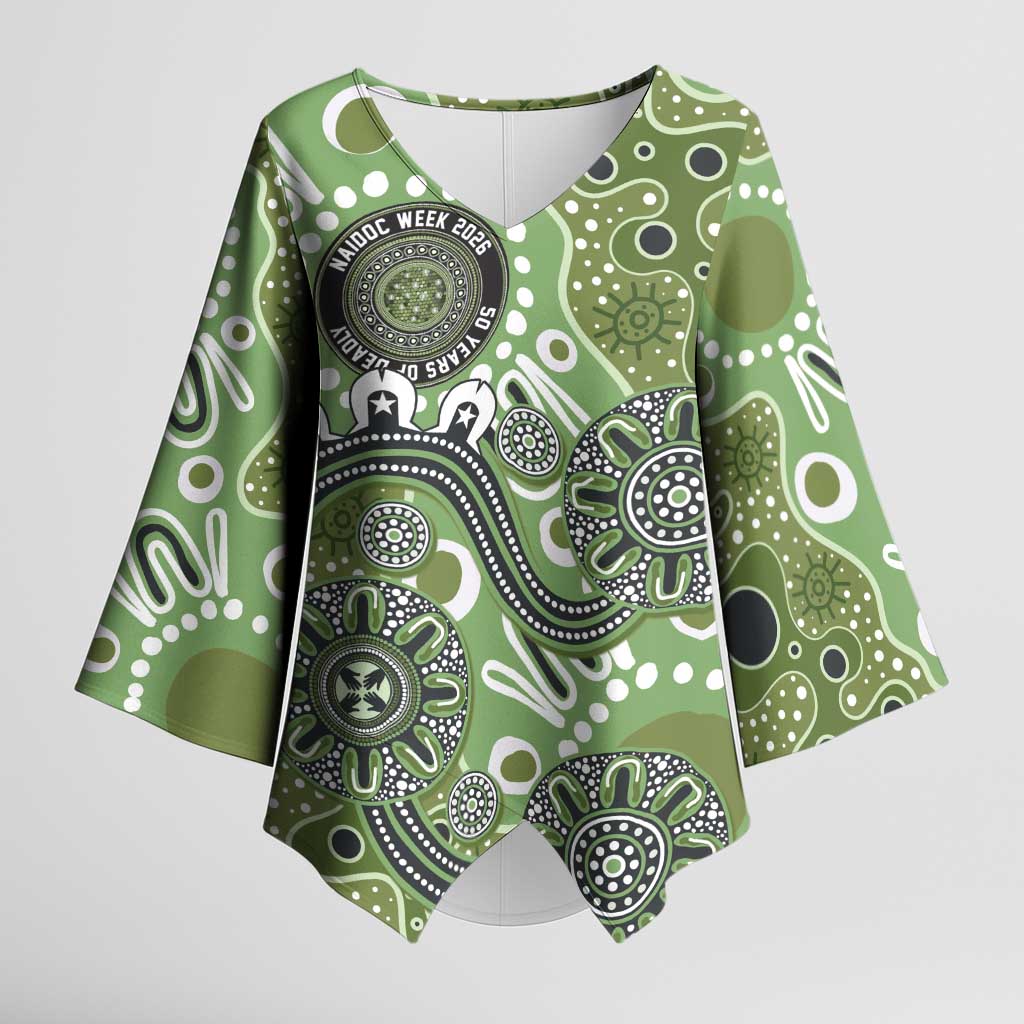 Personalised NAIDOC Week 50 Years Deadly Always Kimono Sleeve Blouse Green Aboriginal Artwork Dot Painting