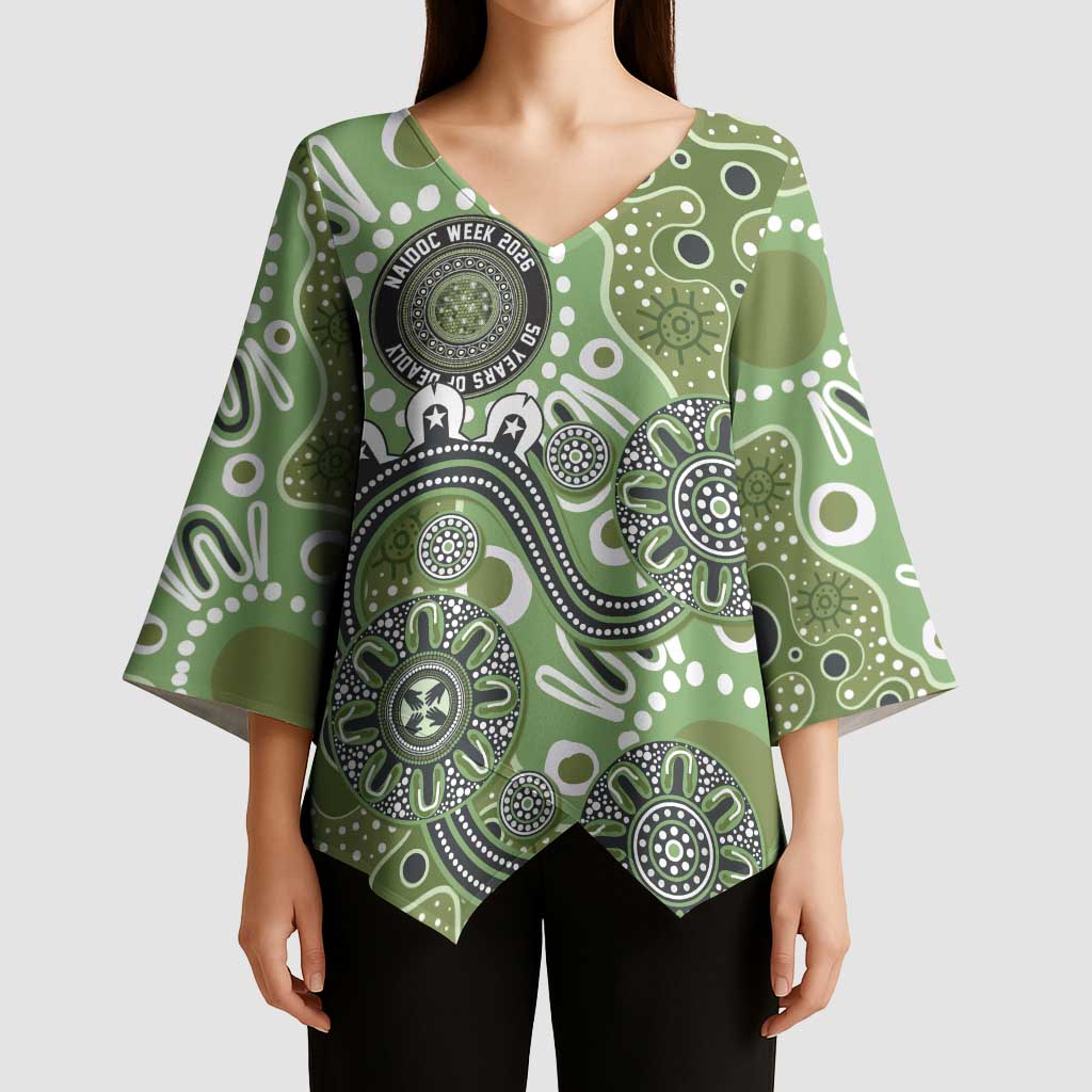 Personalised NAIDOC Week 50 Years Deadly Always Kimono Sleeve Blouse Green Aboriginal Artwork Dot Painting