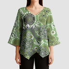 Personalised NAIDOC Week 50 Years Deadly Always Kimono Sleeve Blouse Green Aboriginal Artwork Dot Painting