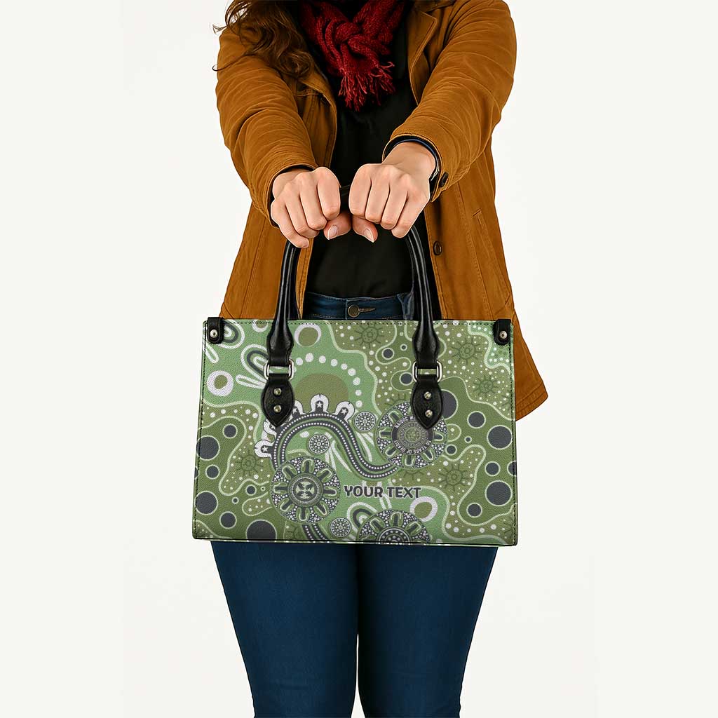 Personalised NAIDOC Week 50 Years Deadly Always Leather Bag Green Aboriginal Artwork Dot Painting