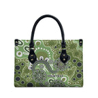 Personalised NAIDOC Week 50 Years Deadly Always Leather Bag Green Aboriginal Artwork Dot Painting