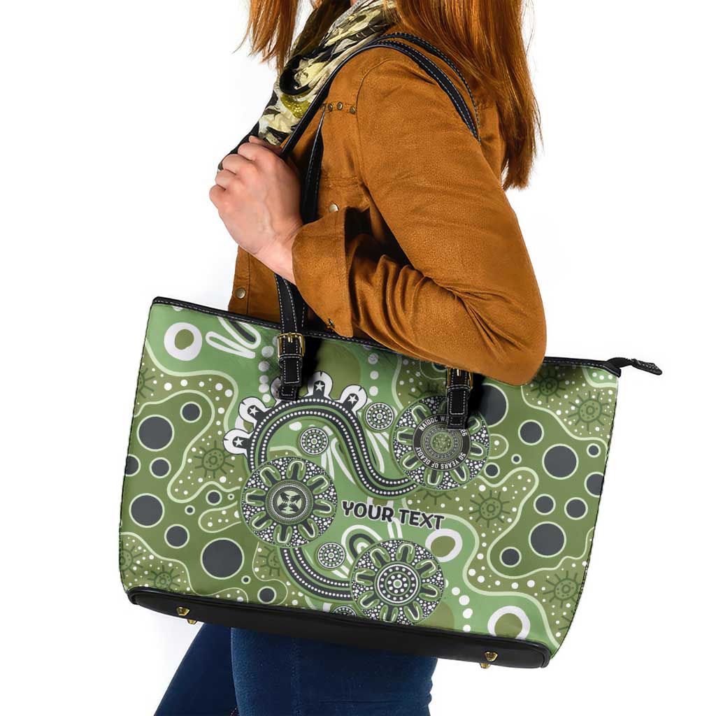 Personalised NAIDOC Week 50 Years Deadly Always Leather Tote Bag Green Aboriginal Artwork Dot Painting