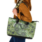 Personalised NAIDOC Week 50 Years Deadly Always Leather Tote Bag Green Aboriginal Artwork Dot Painting