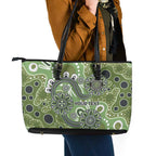 Personalised NAIDOC Week 50 Years Deadly Always Leather Tote Bag Green Aboriginal Artwork Dot Painting