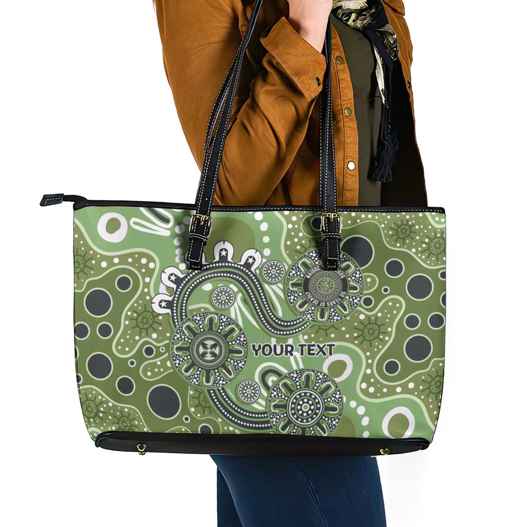 Personalised NAIDOC Week 50 Years Deadly Always Leather Tote Bag Green Aboriginal Artwork Dot Painting