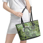Personalised NAIDOC Week 50 Years Deadly Always Leather Tote Bag Green Aboriginal Artwork Dot Painting