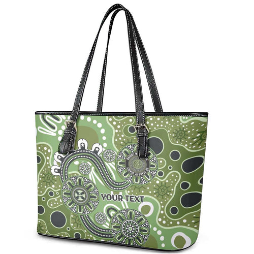 Personalised NAIDOC Week 50 Years Deadly Always Leather Tote Bag Green Aboriginal Artwork Dot Painting