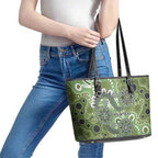 Personalised NAIDOC Week 50 Years Deadly Always Leather Tote Bag Green Aboriginal Artwork Dot Painting