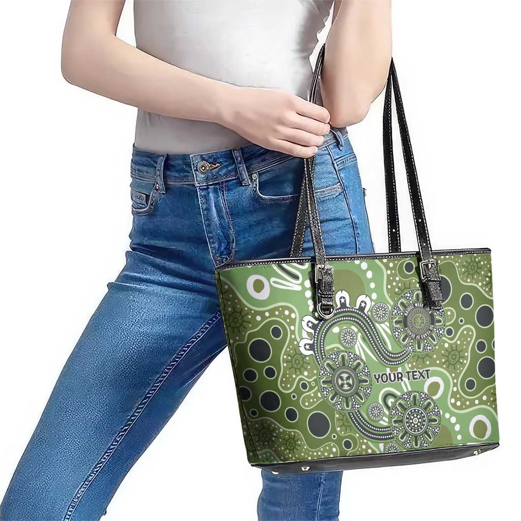 Personalised NAIDOC Week 50 Years Deadly Always Leather Tote Bag Green Aboriginal Artwork Dot Painting