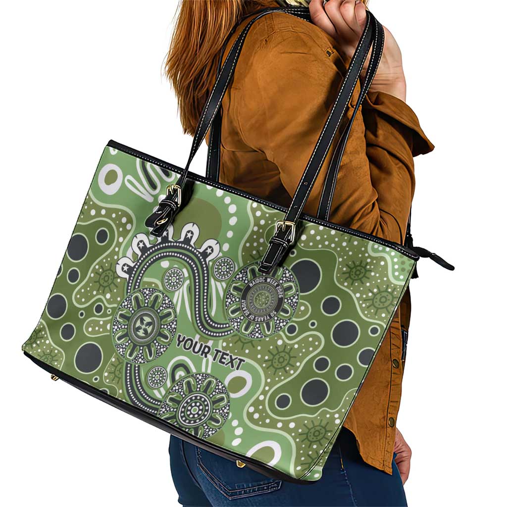 Personalised NAIDOC Week 50 Years Deadly Always Leather Tote Bag Green Aboriginal Artwork Dot Painting