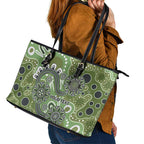 Personalised NAIDOC Week 50 Years Deadly Always Leather Tote Bag Green Aboriginal Artwork Dot Painting