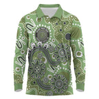 Personalised NAIDOC Week 50 Years Deadly Always Long Sleeve Polo Shirt Green Aboriginal Artwork Dot Painting