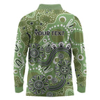 Personalised NAIDOC Week 50 Years Deadly Always Long Sleeve Polo Shirt Green Aboriginal Artwork Dot Painting