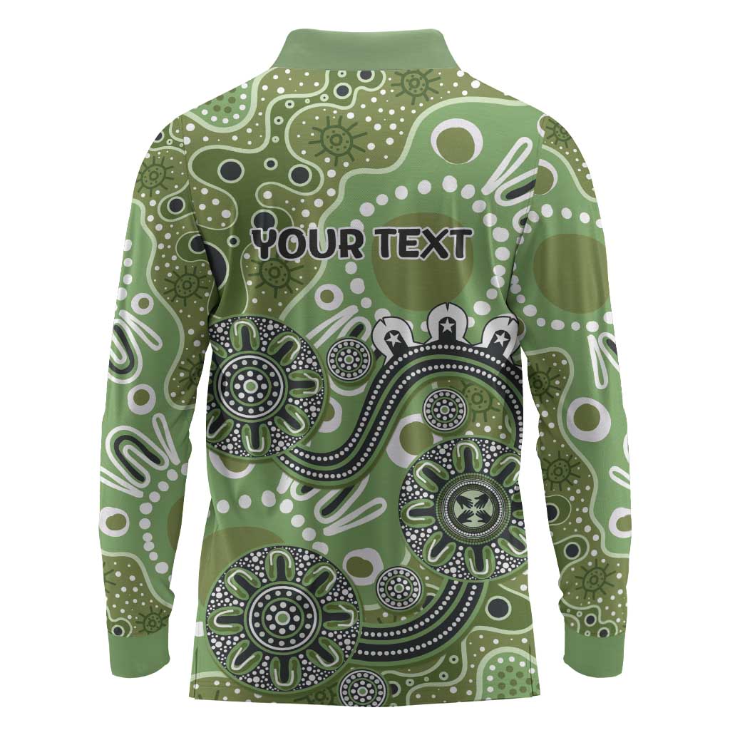 Personalised NAIDOC Week 50 Years Deadly Always Long Sleeve Polo Shirt Green Aboriginal Artwork Dot Painting