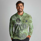 Personalised NAIDOC Week 50 Years Deadly Always Long Sleeve Polo Shirt Green Aboriginal Artwork Dot Painting