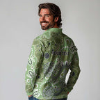 Personalised NAIDOC Week 50 Years Deadly Always Long Sleeve Polo Shirt Green Aboriginal Artwork Dot Painting