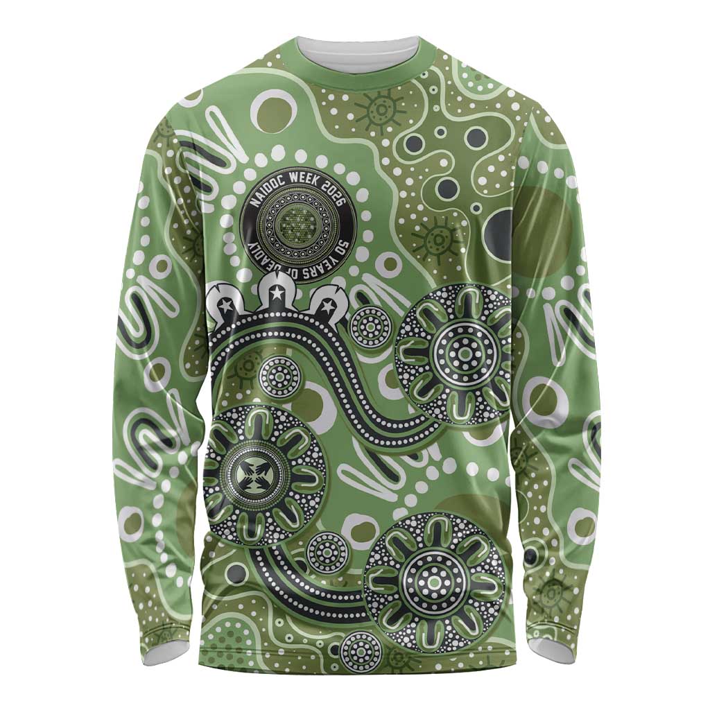 Personalised NAIDOC Week 50 Years Deadly Always Long Sleeve Shirt Green Aboriginal Artwork Dot Painting