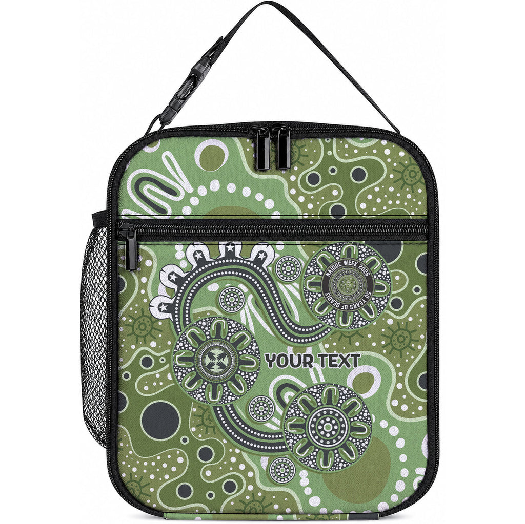 Personalised NAIDOC Week 50 Years Deadly Always Lunch Bag Green Aboriginal Artwork Dot Painting