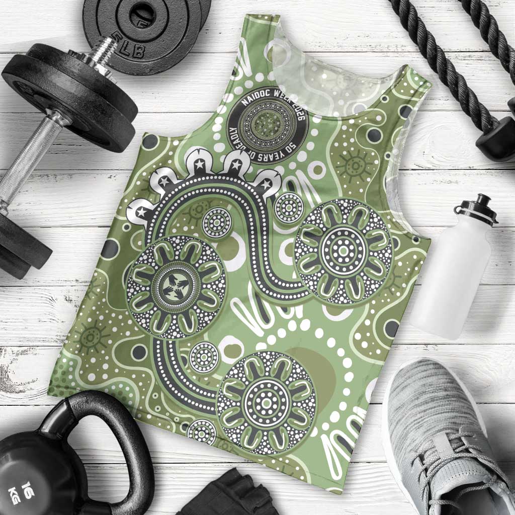 Personalised NAIDOC Week 50 Years Deadly Always Men Tank Top Green Aboriginal Artwork Dot Painting
