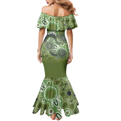 Personalised NAIDOC Week 50 Years Deadly Always Mermaid Dress Green Aboriginal Artwork Dot Painting