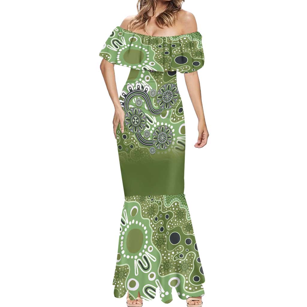 Personalised NAIDOC Week 50 Years Deadly Always Mermaid Dress Green Aboriginal Artwork Dot Painting