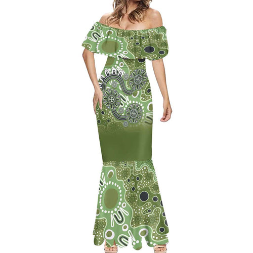 Personalised NAIDOC Week 50 Years Deadly Always Mermaid Dress Green Aboriginal Artwork Dot Painting