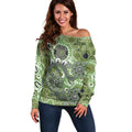 Personalised NAIDOC Week 50 Years Deadly Always Off Shoulder Sweater Green Aboriginal Artwork Dot Painting