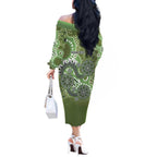 Personalised NAIDOC Week 50 Years Deadly Always Off The Shoulder Long Sleeve Dress Green Aboriginal Artwork Dot Painting