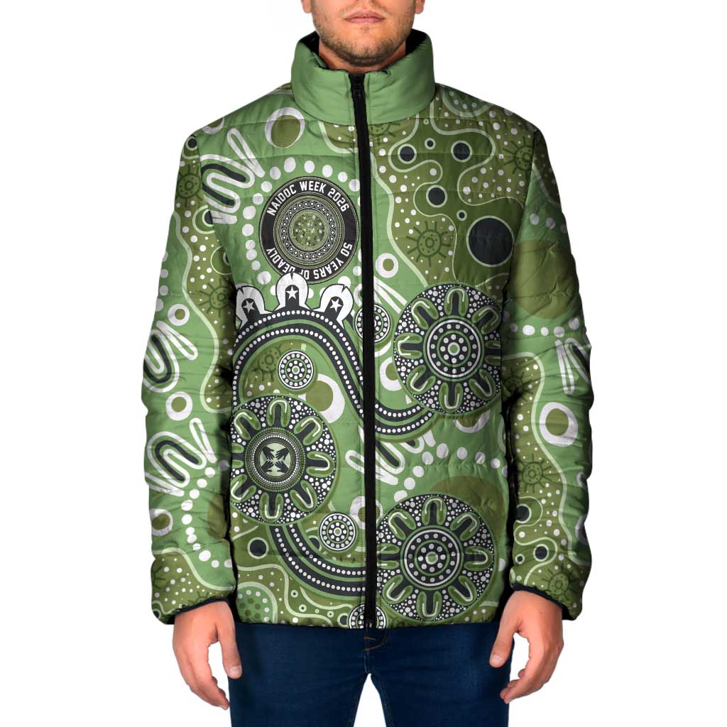 Personalised NAIDOC Week 50 Years Deadly Always Padded Jacket Green Aboriginal Artwork Dot Painting