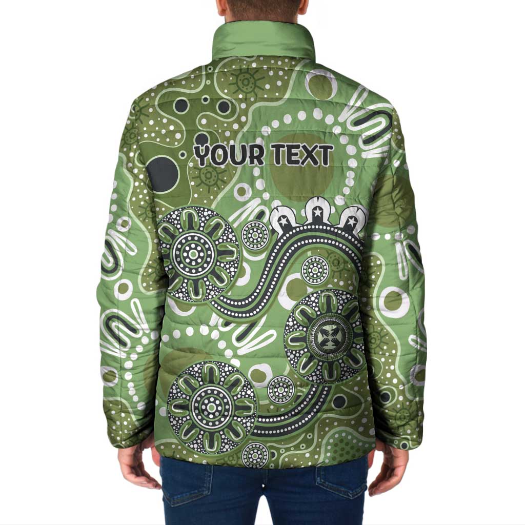 Personalised NAIDOC Week 50 Years Deadly Always Padded Jacket Green Aboriginal Artwork Dot Painting