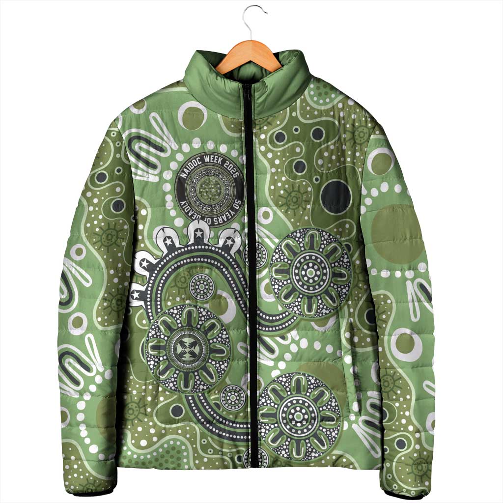 Personalised NAIDOC Week 50 Years Deadly Always Padded Jacket Green Aboriginal Artwork Dot Painting