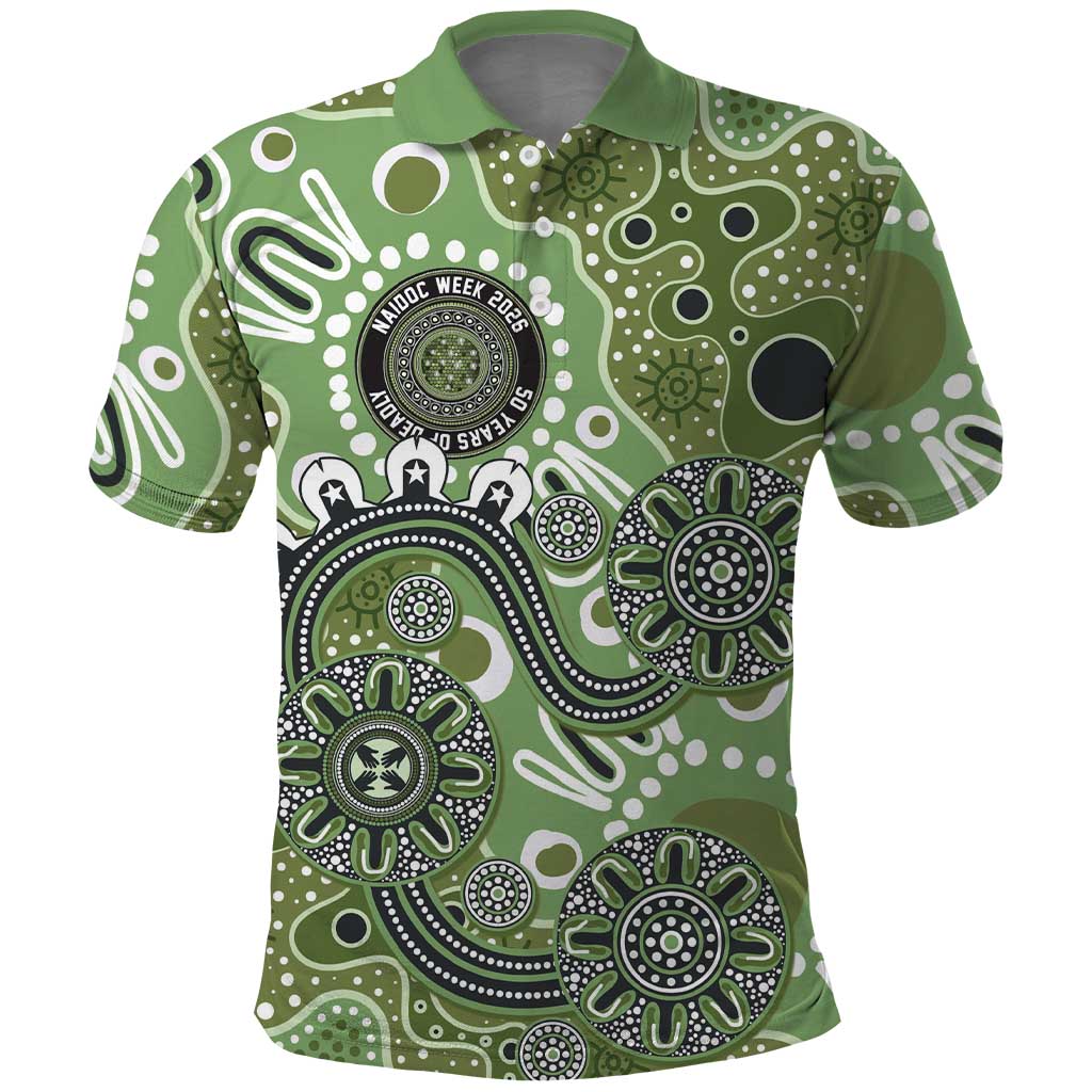 Personalised NAIDOC Week 50 Years Deadly Always Polo Shirt Green Aboriginal Artwork Dot Painting