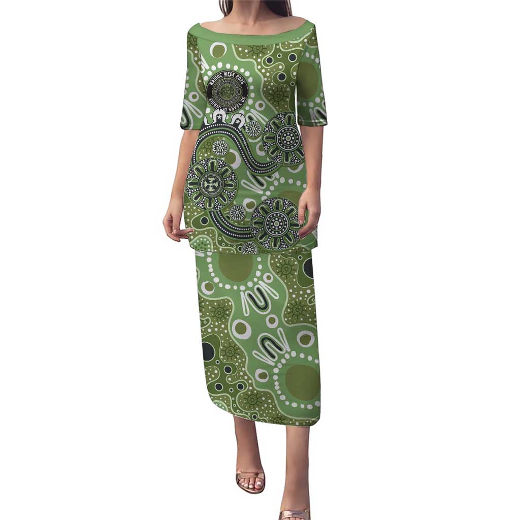 Personalised NAIDOC Week 50 Years Deadly Always Puletasi Green Aboriginal Artwork Dot Painting