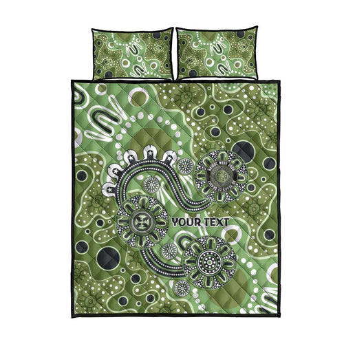 Personalised NAIDOC Week 50 Years Deadly Always Quilt Bed Set Green Aboriginal Artwork Dot Painting