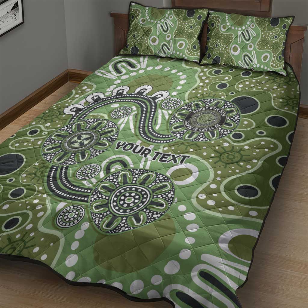 Personalised NAIDOC Week 50 Years Deadly Always Quilt Bed Set Green Aboriginal Artwork Dot Painting