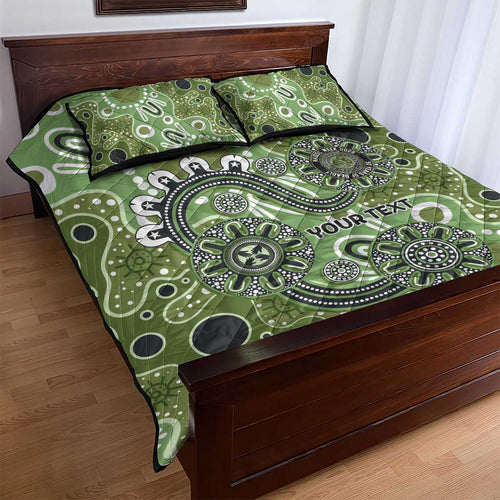 Personalised NAIDOC Week 50 Years Deadly Always Quilt Bed Set Green Aboriginal Artwork Dot Painting
