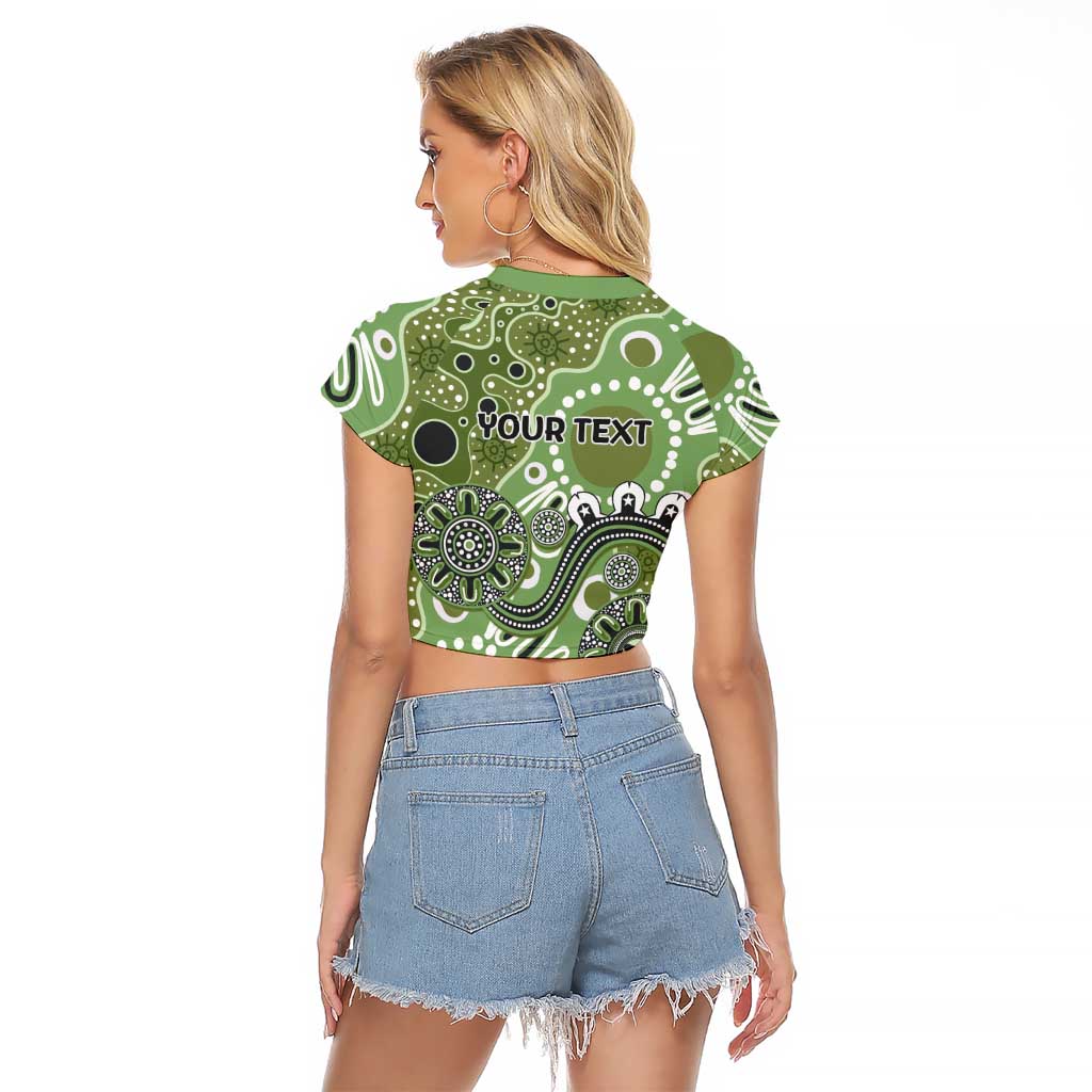 Personalised NAIDOC Week 50 Years Deadly Always Raglan Cropped T Shirt Green Aboriginal Artwork Dot Painting