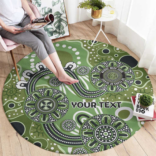 Personalised NAIDOC Week 50 Years Deadly Always Round Carpet Green Aboriginal Artwork Dot Painting